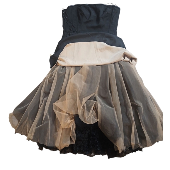 Dress The Population Lace Floral 3D Appliqué Strapless Cocktail Midi Black Dress - Picture 12 of 13